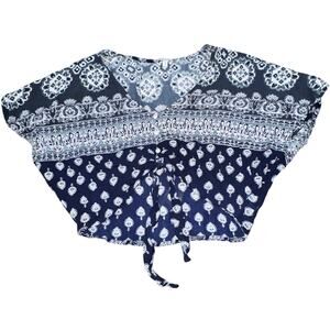 Stitch Fix Patrons of Peace Blouse Women XL Hartley Blue Tie Front Cropped Top